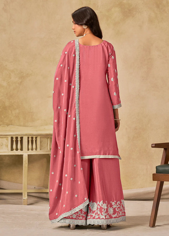 Pink Embroidered Sharara Suit