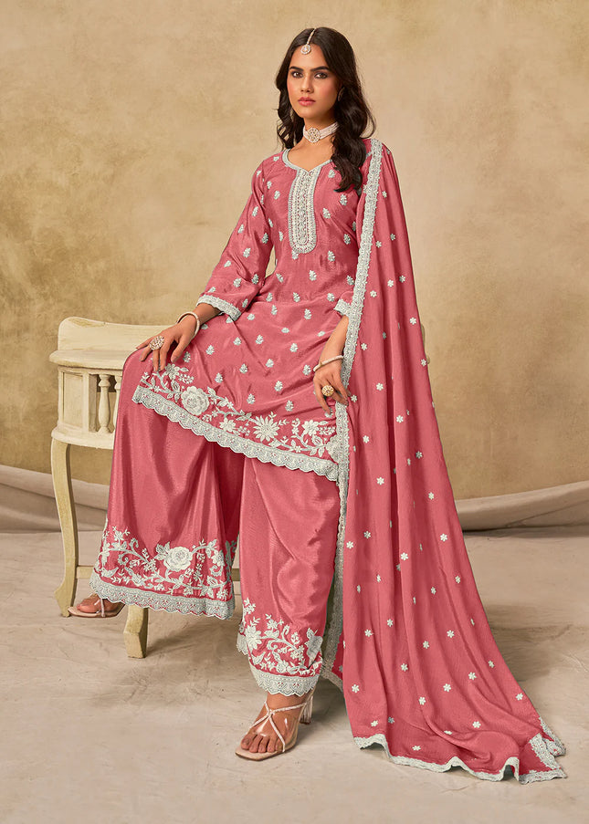 Pink Embroidered Sharara Suit
