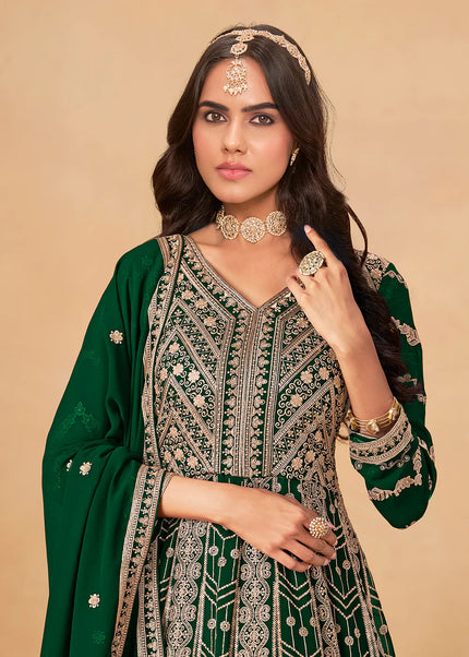Green Embroidered Anarkali