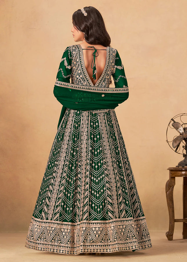 Green Embroidered Anarkali