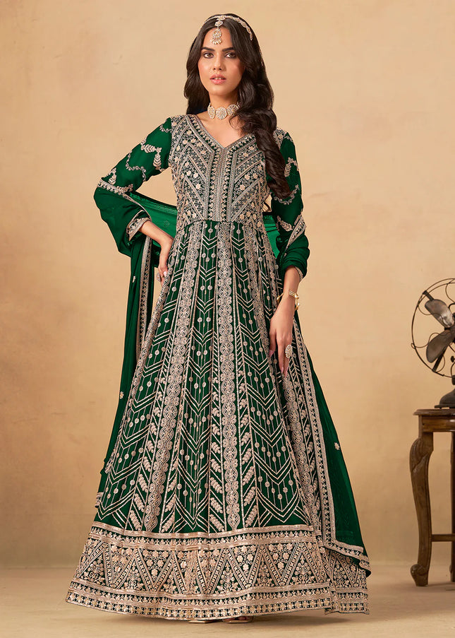 Green Embroidered Anarkali