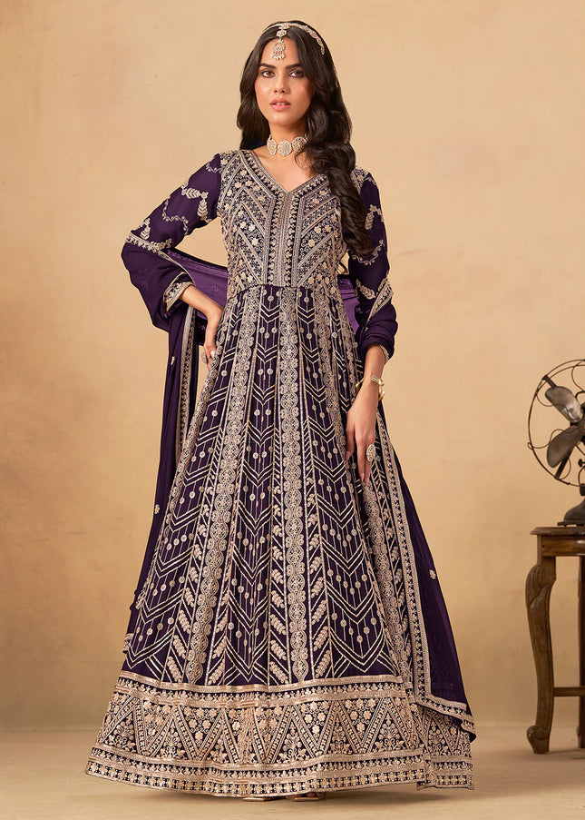Purple Embroidered Anarkali