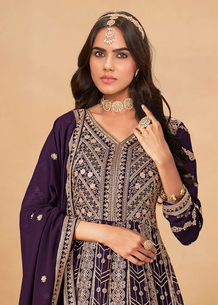 Purple Embroidered Anarkali