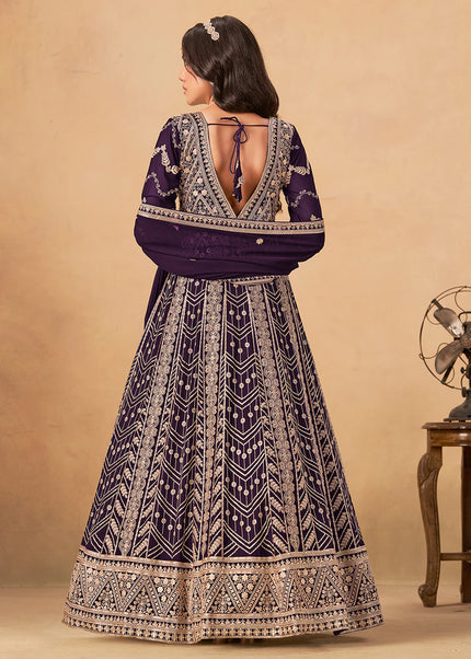 Purple Embroidered Anarkali