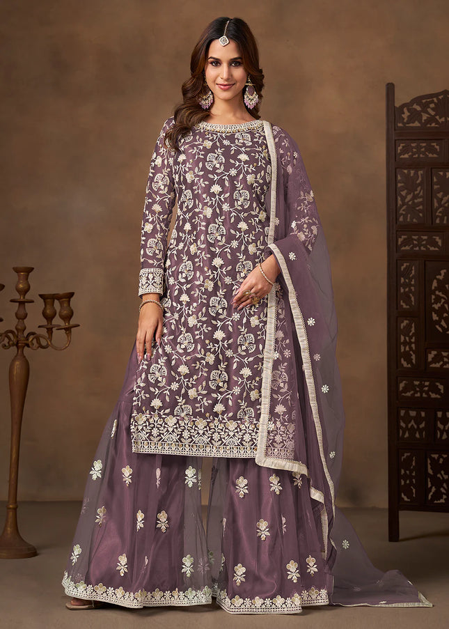 Net Embroidered Gharara Suit