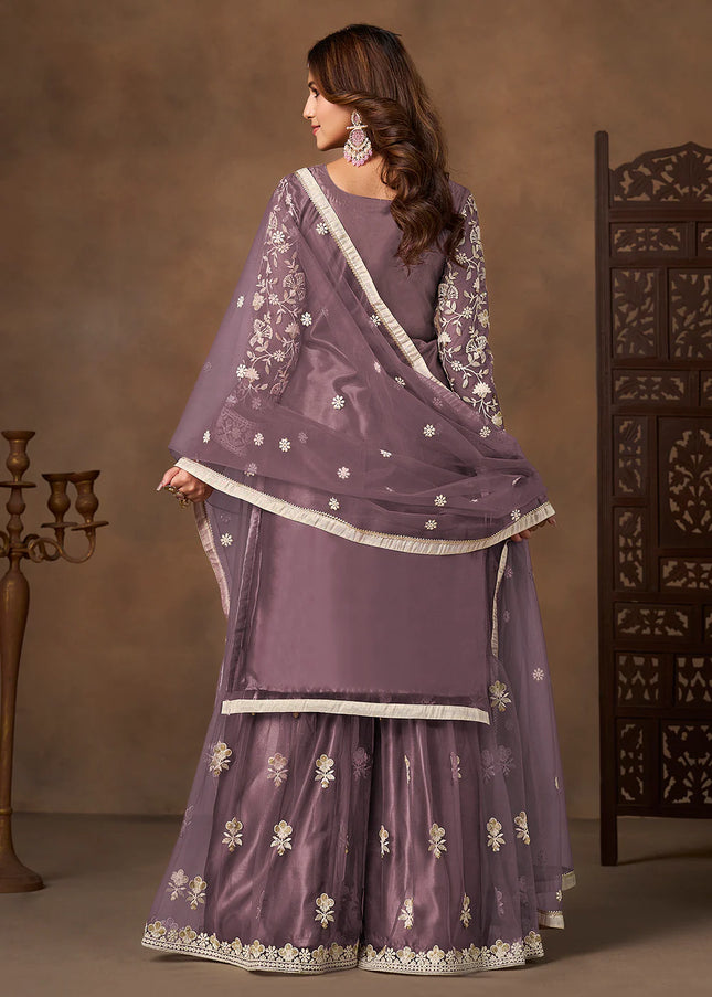Net Embroidered Gharara Suit
