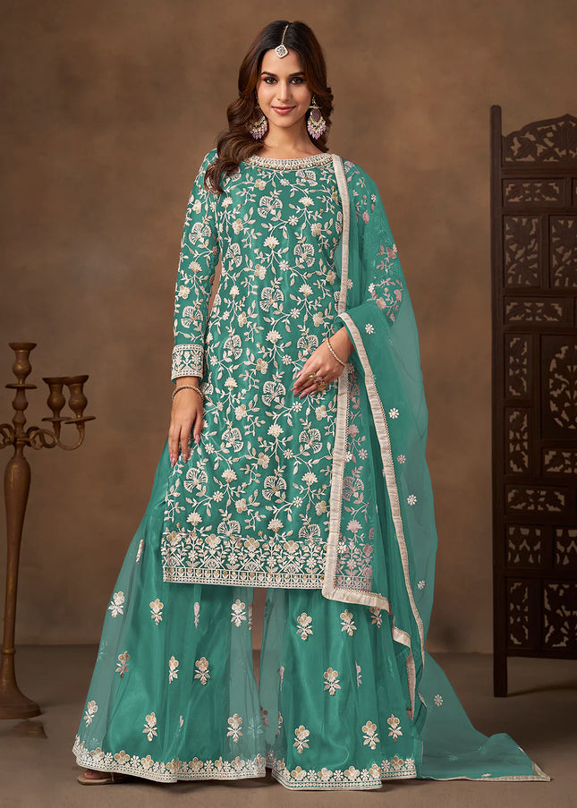 Net Embroidered Gharara Suit