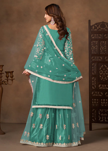 Net Embroidered Gharara Suit