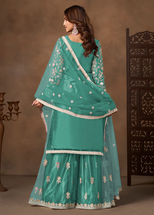 Net Embroidered Gharara Suit