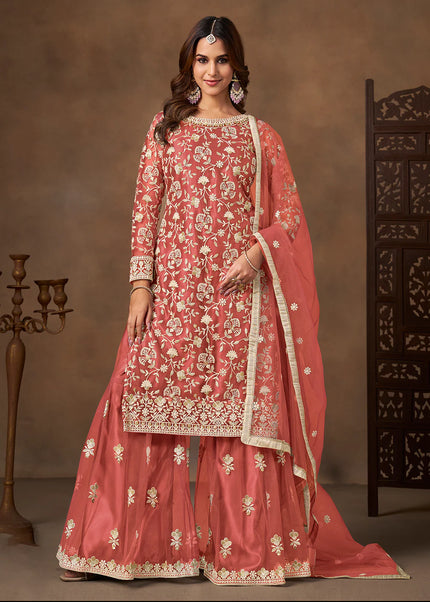 Net Embroidered Gharara Suit