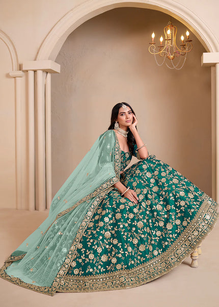 Green Embroidered Lehenga Choli