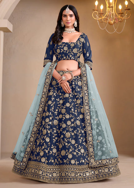 Blue Embroidered Lehenga Choli