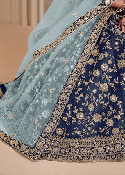 Blue Embroidered Lehenga Choli