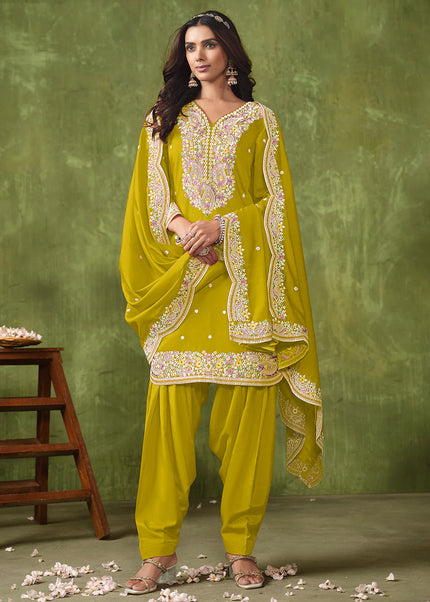 Green Embroidered Punjabi Suit