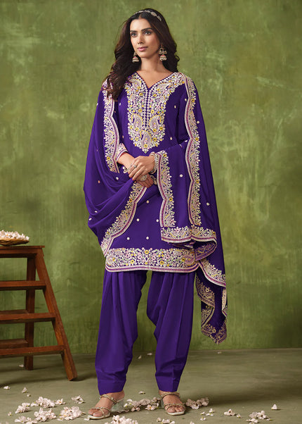 Violet Embroidered Punjabi Suit