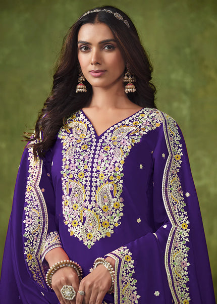 Violet Embroidered Punjabi Suit