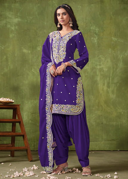 Violet Embroidered Punjabi Suit