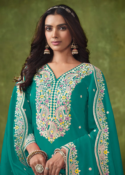 Turquoise Embroidered Punjabi Suit