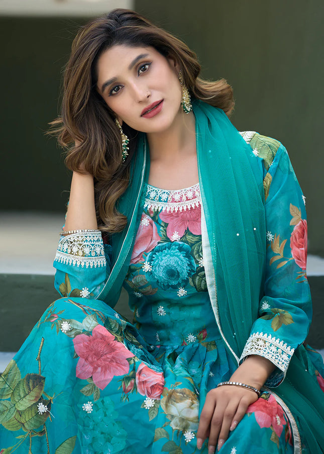 Sky Blue Embroidered Anarkali Gown