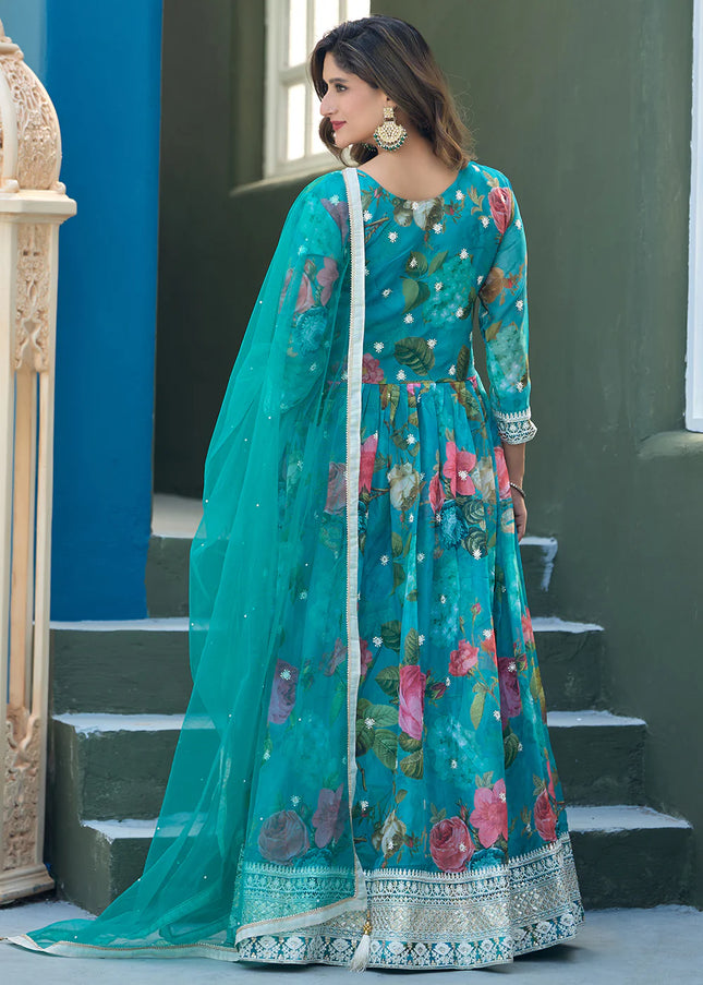 Sky Blue Embroidered Anarkali Gown