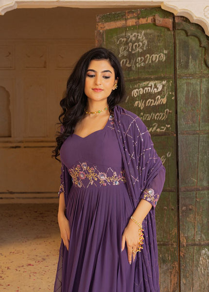 Purple Embroidered Anarkali Gown