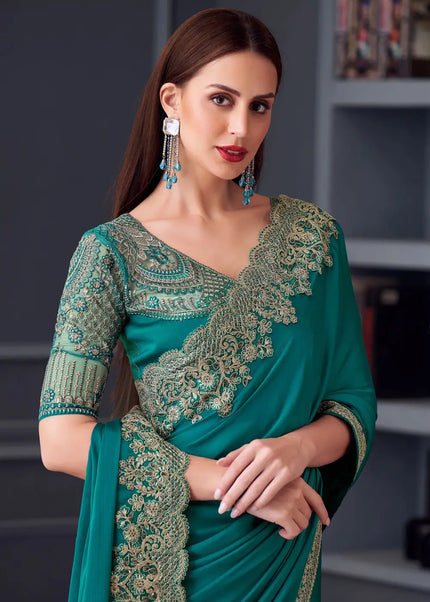 Blue Embroidered Saree