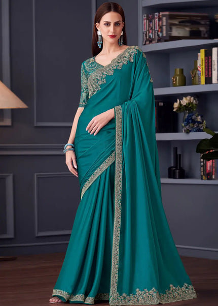 Blue Embroidered Saree