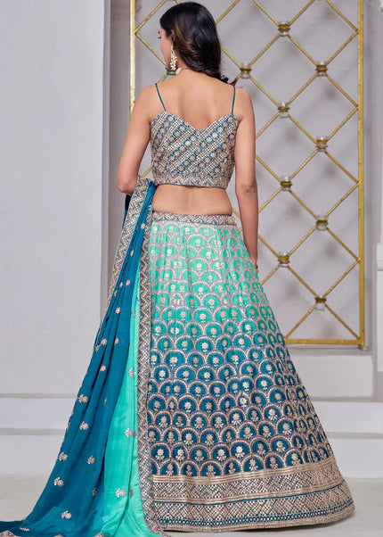 Sky Blue Embroidered Lehenga Choli