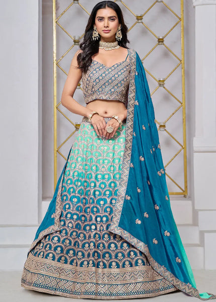 Sky Blue Embroidered Lehenga Choli