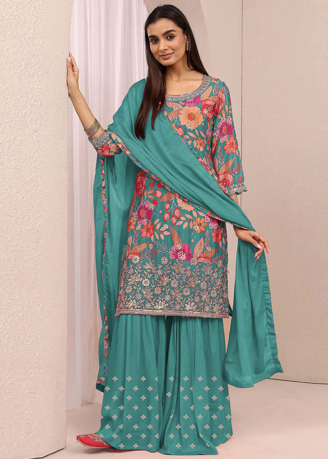 Chinnon Printed and Embroidered Gharara Suit Series