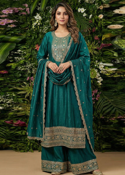 Golden Embroidered Sharara Suit