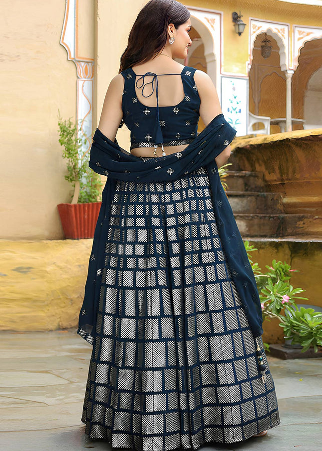 Navy Blue Embroidered Lehenga Choli