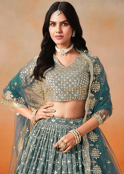 Blue Embroidered Lehenga Choli