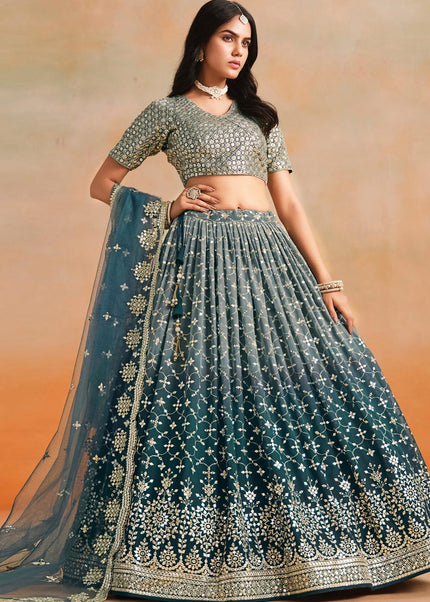 Blue Embroidered Lehenga Choli