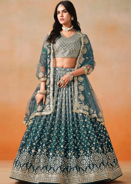 Blue Embroidered Lehenga Choli