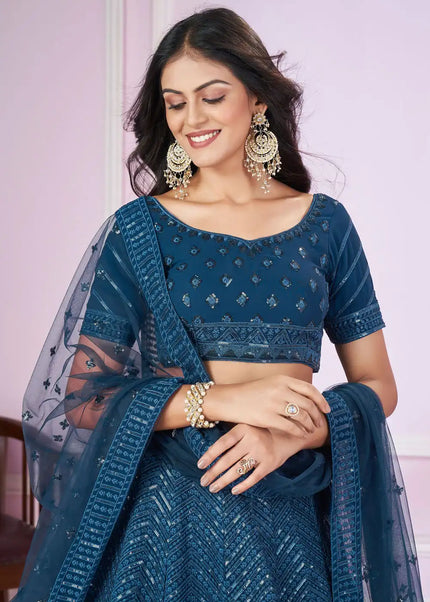 Blue Embroidered Lehenga Choli