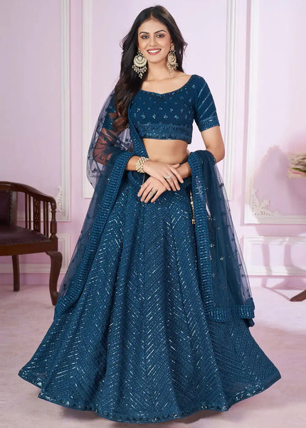 Blue Embroidered Lehenga Choli