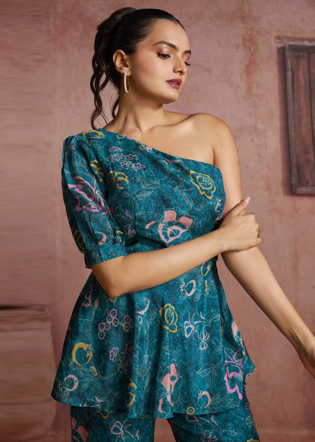 Blue Printed and Embroidered Co-Ord Set