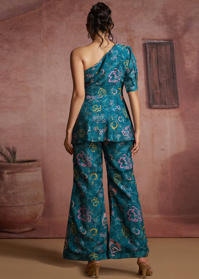 Blue Printed and Embroidered Co-Ord Set