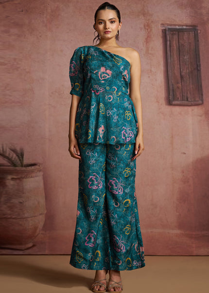 Blue Printed and Embroidered Co-Ord Set