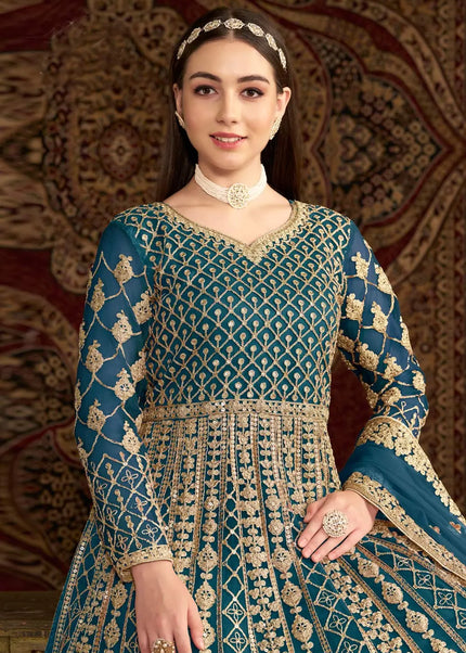 Blue Embroidered Anarkali