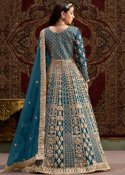 Blue Embroidered Anarkali