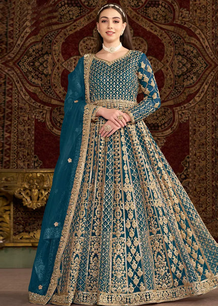 Blue Embroidered Anarkali