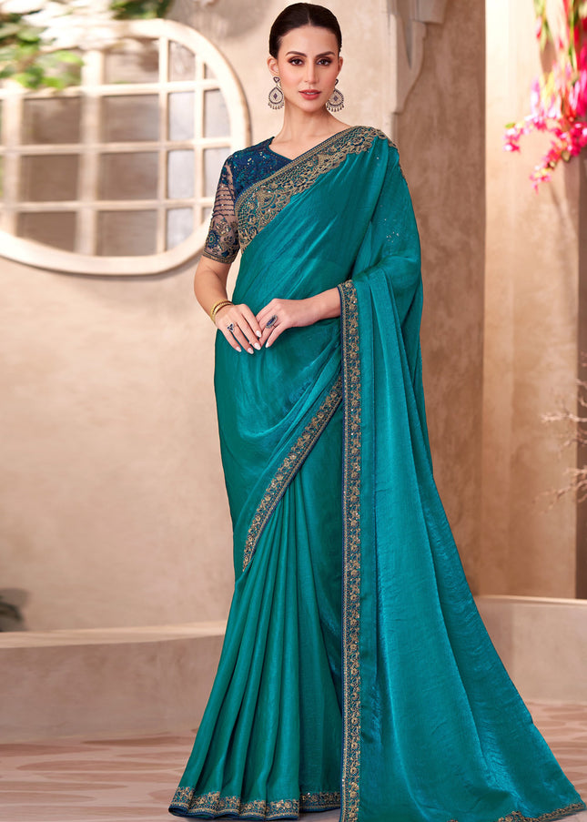 Teal Embroidered Saree