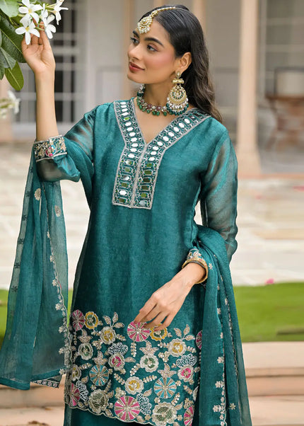 Crush Satin Embroidered Sharara Suit Series