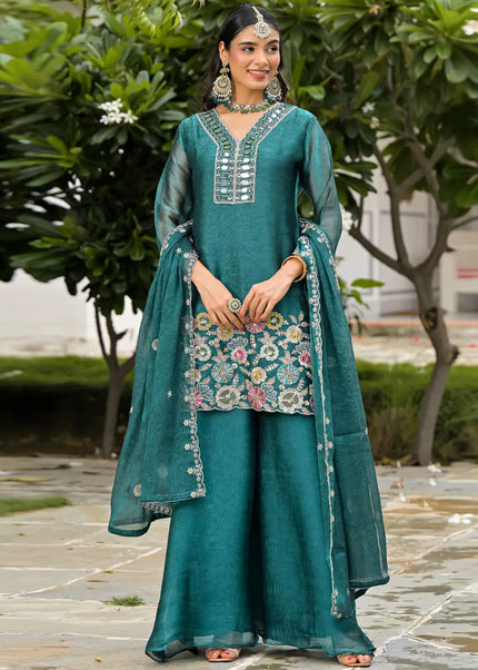 Crush Satin Embroidered Sharara Suit Series