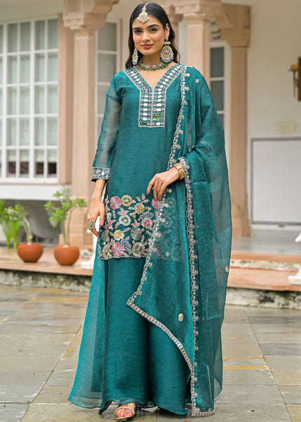 Crush Satin Embroidered Sharara Suit Series