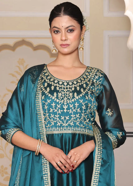 Teal Embroidered Anarkali Gown