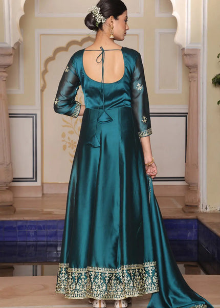 Teal Embroidered Anarkali Gown