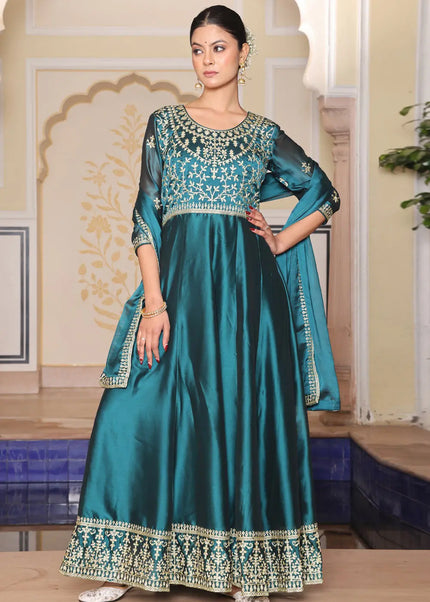 Teal Embroidered Anarkali Gown